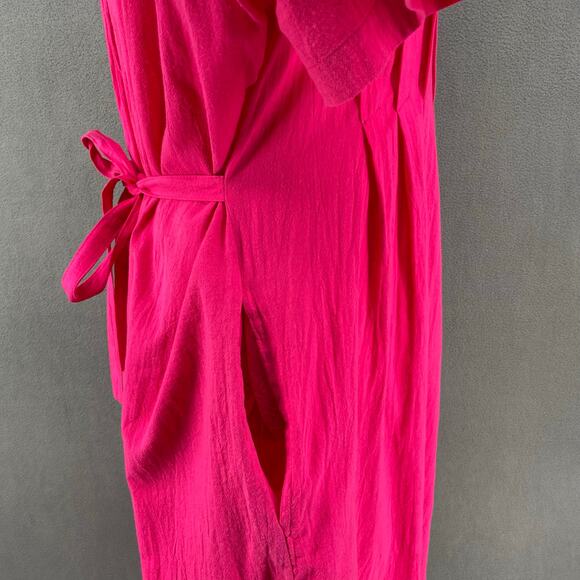 Vtg 80s 90s Two Potato Button Down Tie Back Short Sleeve Maxi Dress S Pink NOS - Picture 8 of 16